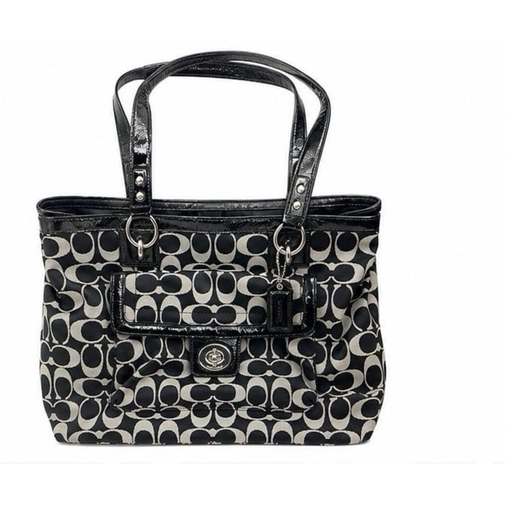 Coach Signature Gallery Tote – Black & Gray Jacquard / Patent Leather – Y2K